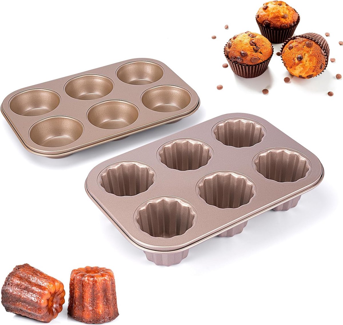 Muffinbakje met premium antiaanbaklaag, cupcakebakjesset voor muffin en cannelé