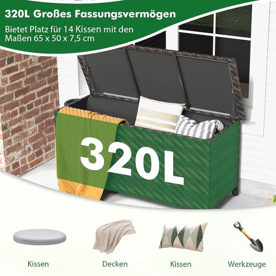 EAST OAK Opbergbox, waterdichte tuinbox/kussenbox, outdoor, 117 liter, opbergdozen voor tuin, balkon, terras, zwembad, speelgoedopslag, tuinkist, weerbestendig, uv-bescherming, klein, zwart