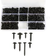 Assortiment de 340 vis autotaraudeuses - Noires - Vis autoperceuses cylindriques - Qualité durable - Galvanisées - Avec boîte en plastique pratique