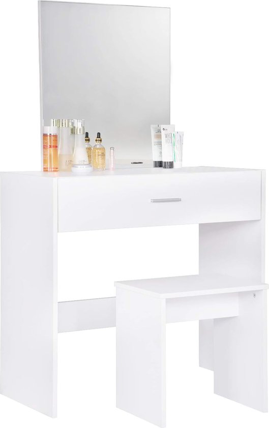 Kaptafel met LED spiegel en kruk wit/goud YVES