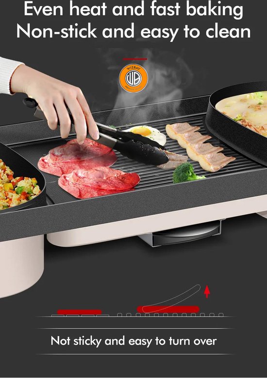 WizBay Premium Select® 4 in 1 Dual Aziatische Shabu HotPot - Hot pot - Funcooking - 3 Bouillon Gedeelten - Grill - Gourmetten - Fondue - 5 tot 12 personen - 2000W - Anti Aanbak Laag - 80cm Lang — afbeelding 2
