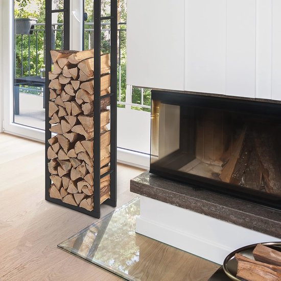 tectake® Brandhoutrek voor binnen en buiten - Metalen rek - Houtopslag modern - Houtopslag voor houtkachel, woonkamer of tuinhaard - Voor houtbriketten, aanmaakhout - 100,5x25x150cm