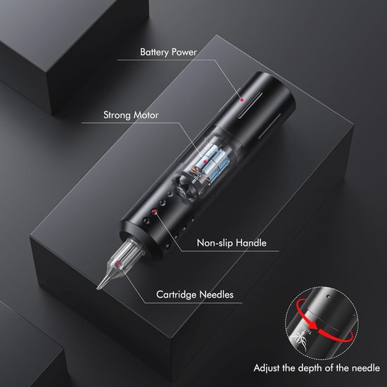 Biomaser Cordless Pen Machine Rotary Battery Machine with 20 Needles Ink for Beginners and Artists