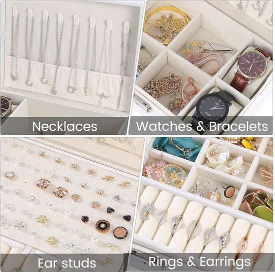 Boîte à bijoux à 2 niveaux pour femme – Étanche, verrouillable, parfaite pour les bagues et les colliers.