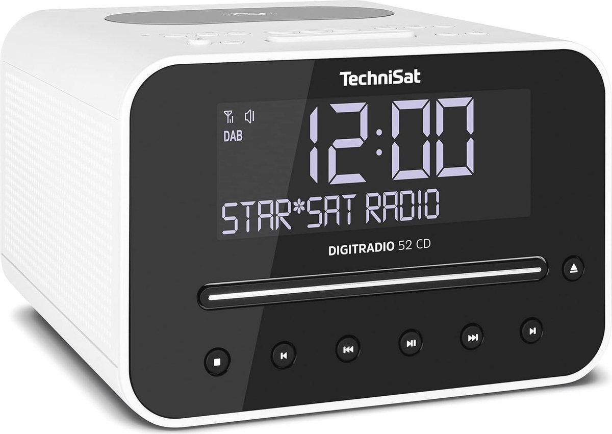 DAB Wekkerradio met CD-speler en Draadloos Opladen - Stereo Radio Alarmklok met Bluetooth en Dimbaar Display