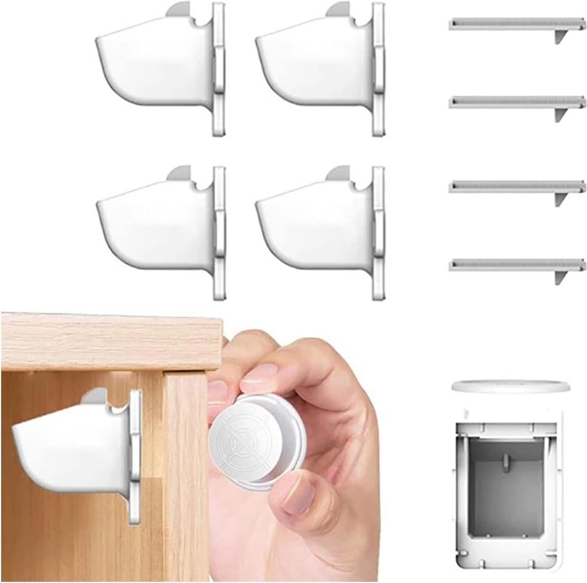Magnetic Safety Lock with Key for Cupboard and Drawers Child Lock - Invisible White Lock