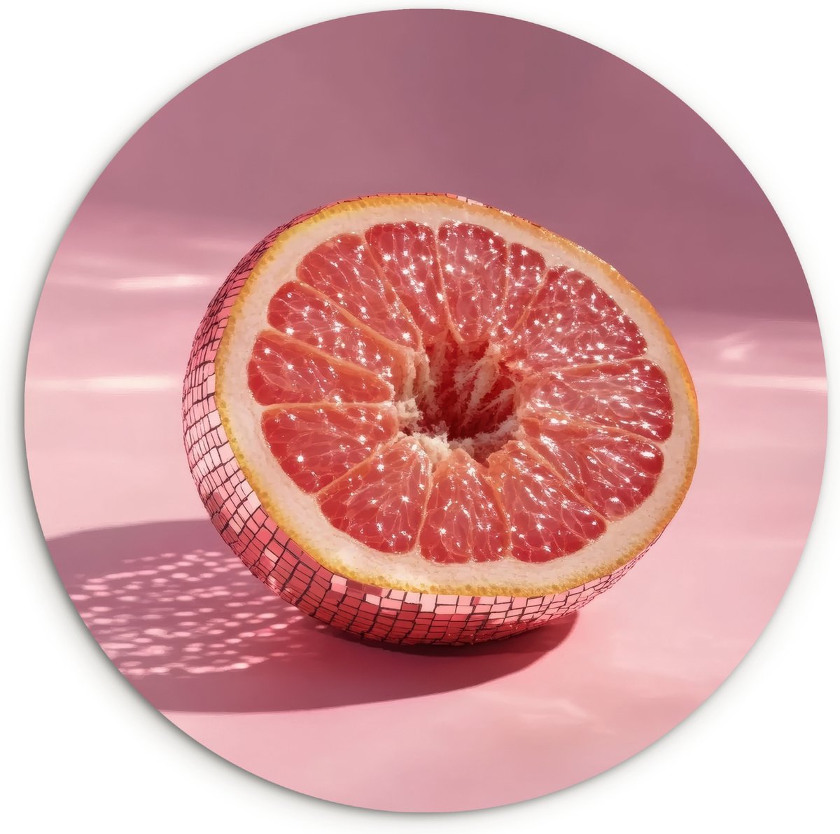 WallCircle Wandcirkel 30x30 cm - Muurcirkel Grapefruit - Roze - Disco - Shiny - Muurdecoratie woonkamer - Wanddecoratie keuken - Kamer decoratie accessoires - Ronde schilderijen Disco - Fruit