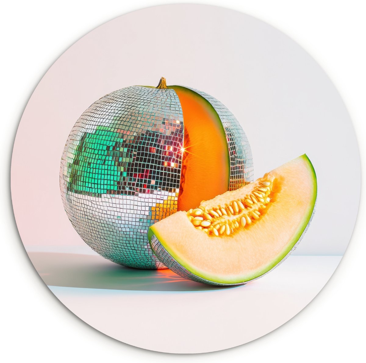 WallCircle Wandcirkel 90x90 cm - Muurcirkel Disco - Discobal - Meloen - Pastel - Muurdecoratie woonkamer - Wanddecoratie keuken - Kamer decoratie accessoires - Ronde schilderijen Disco - Meloen