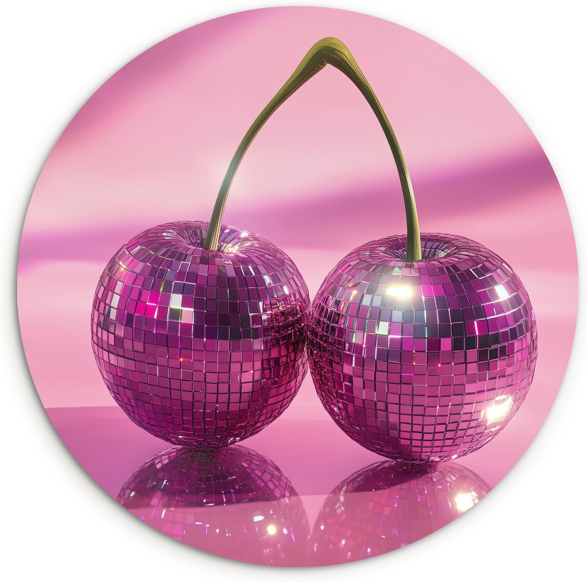 WallCircle Wandcirkel 90x90 cm - Muurcirkel Glitter - Discobol - Roze - Kersen - Muurdecoratie woonkamer - Wanddecoratie keuken - Kamer decoratie accessoires - Ronde schilderijen Disco - Kersen