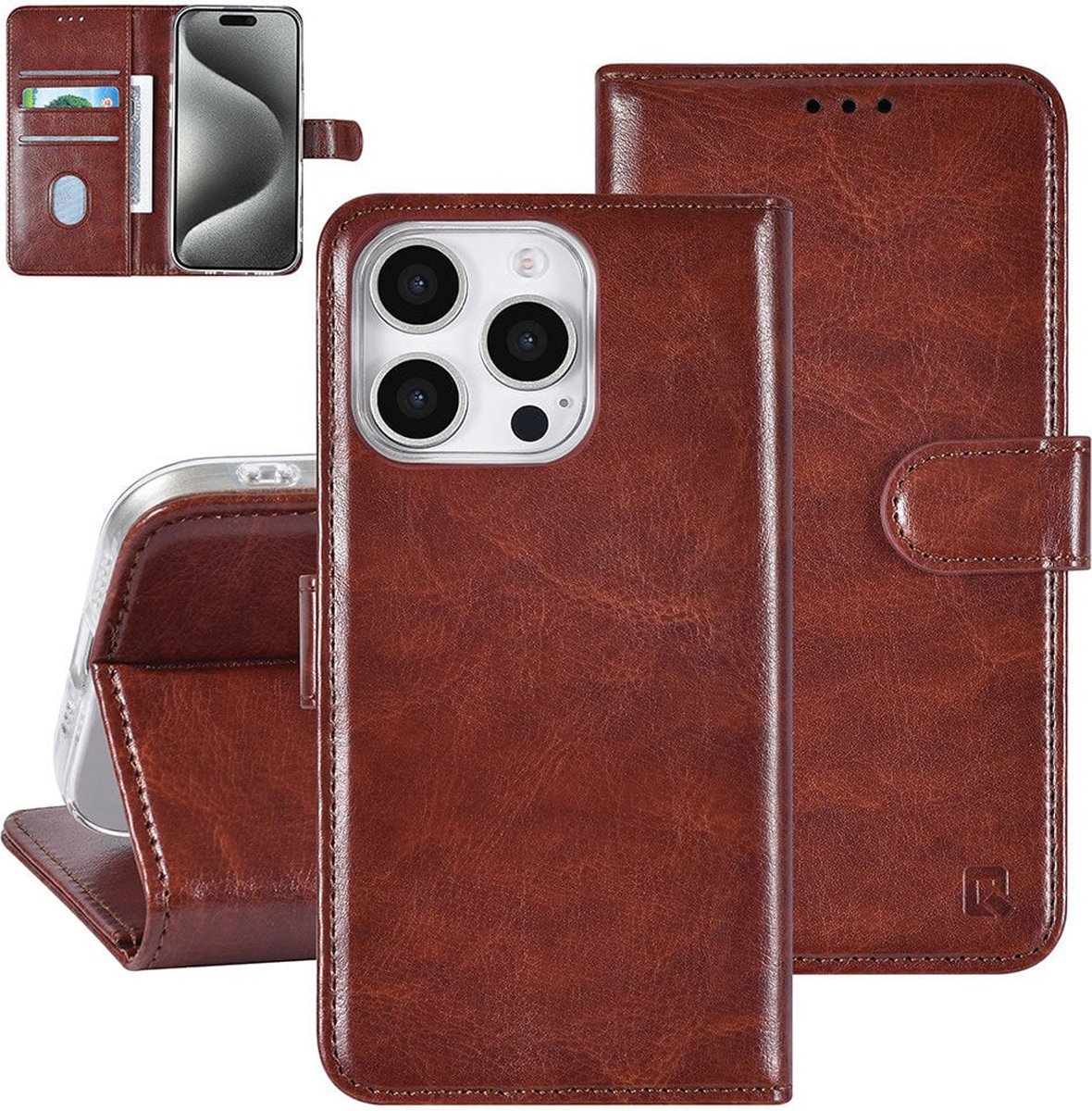 Multimedia & Accessories PU Leather Book Case Case suitable for Apple iPhone 16 Pro - Brown - Wallet - With Stand - Card Holder - Card Holder - 3 Cards - Magnet Closure - Bookcase