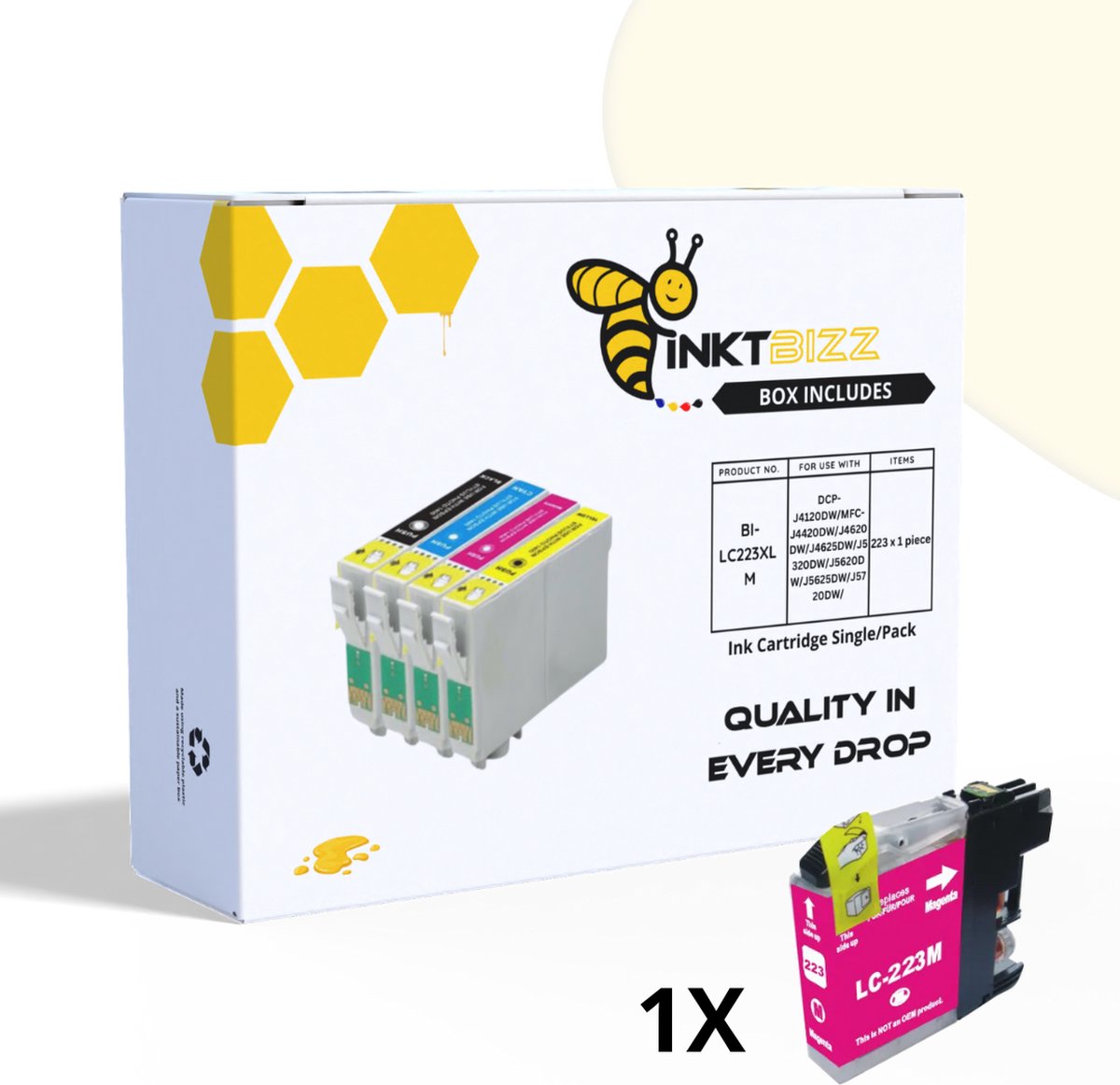 Inktbizz - Inktcartridges Geschikt voor Brother LC-223 - Singlepack - Magenta