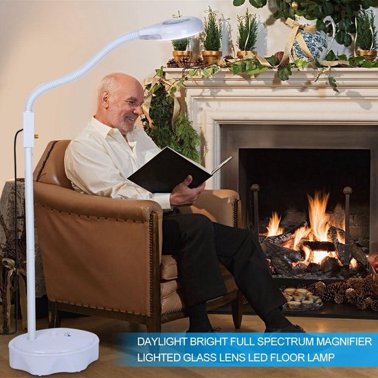 Led-vergrootlamp, wit, 8 dioptrieën met dimbaar licht, tafelklem 22 W, met houder en wielen, 8 loeplampen, vergrootglas, vergrootglas, werklamp, voor schoonheidsspecialisten