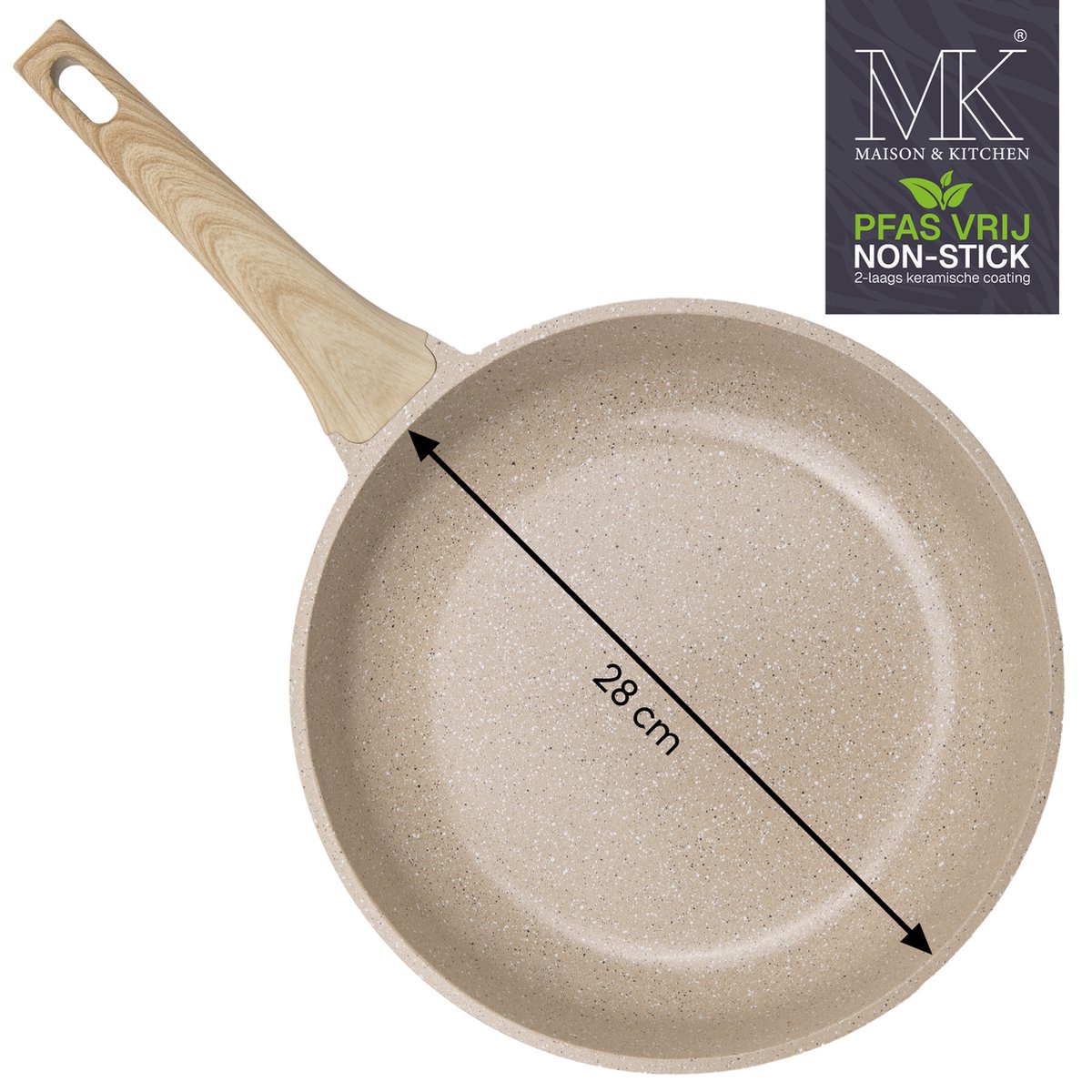 DIVORY keramische pan 28cm gecoate inductiepan, PFAS & PTFE vrij, grote