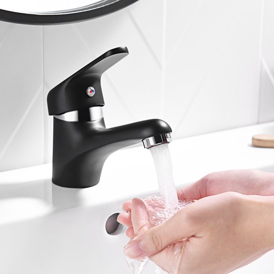 HOMELODY Kraan badkamer zwart - mengkraan warm en koud water - energiebesparende wastafelkraan eengegreepsmengkraan
