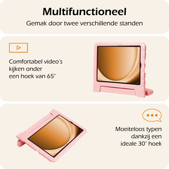 Roze kinderhoes in twee standen: kijken en typen.