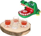 Vrijgezellenfeest spel krokodil - 6 shotglazen - Bijtende krokodil drankspelletje