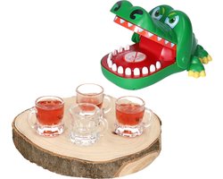 Vrijgezellenfeest spel krokodil - 6 shotglazen - Bijtende krokodil drankspelletje