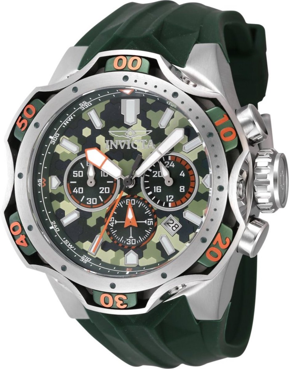 Invicta Venom 47759 Heren Horloge - Waterdicht - Analoog - Quartz Uurwerk - Roestvrij Staal met groene Wijzerplaat - 52mm