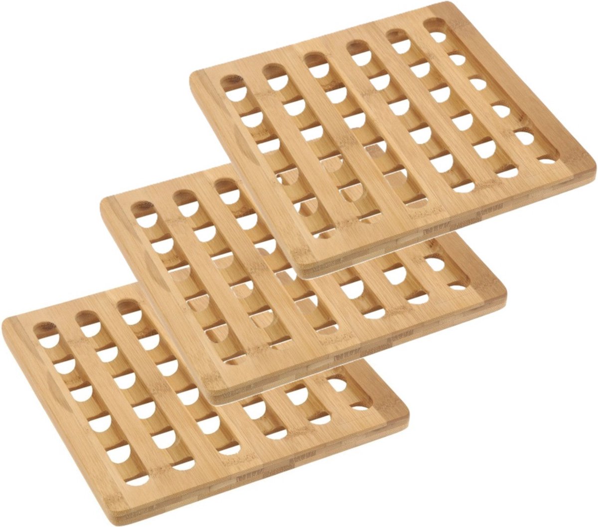 Pannenonderzetter - 3x - bamboe hout - L20 x B20 x H1 cm - hittebestendig