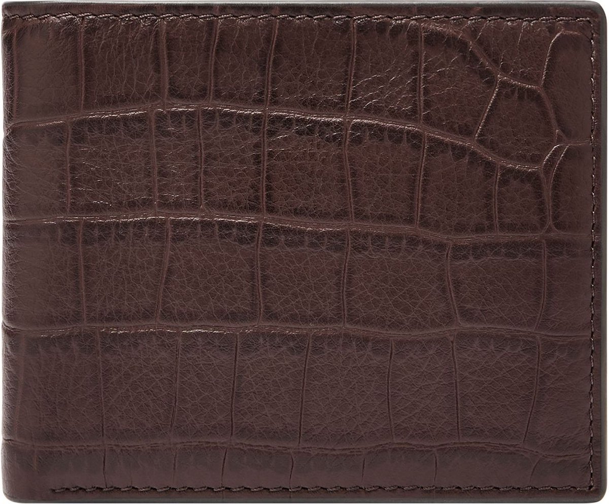 FOSSIL Portemonnee Derrick Bifold Large Coin Pocket Brown Croco Donkerbruin