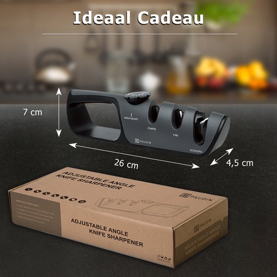 PAUDIN Aiguiseur de Couteaux Professionnel - Acier à Aiguiser - 3 Supports - Convient à tous les types d'acier