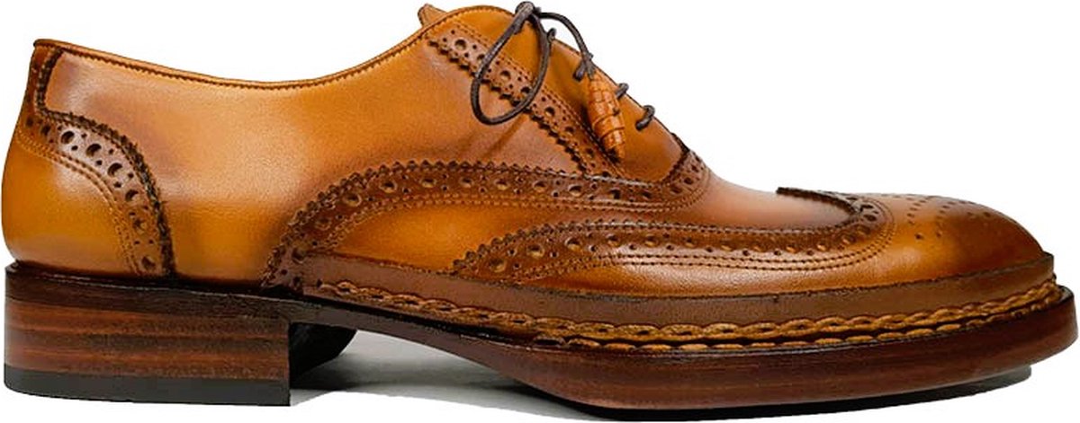 Ferro Shoes - Goodyear Welted Oxford Full Brogues Wingtip EDISON - Camel Chocolate - Maat 45 - Echt leder - Handgemaakt