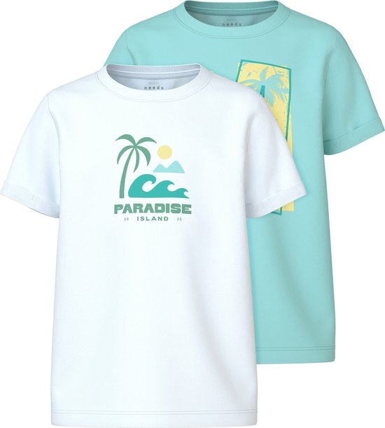 Foto: Name it nkmvux 2p ss top jongens t shirt bright white blue tint