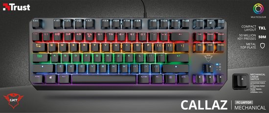Verpakking van het Trust GXT 834 Callaz gaming toetsenbord.