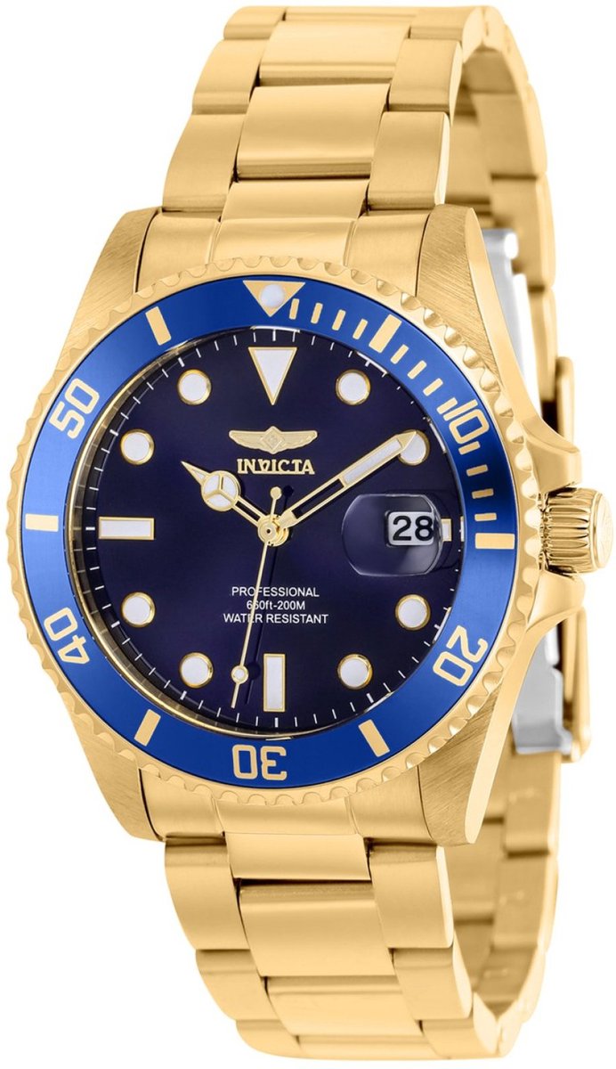 Invicta Pro Diver 37153 Dames Horloge - Waterdicht - Analoog - Quartz Uurwerk - Roestvrij Staal met blauwe Wijzerplaat - 38mm