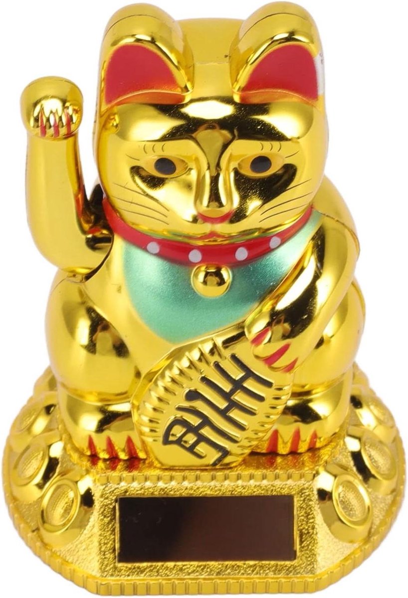 Zonne-energie Fortune Cat Shape Sculpturen - Gelukskat Rijkdom Waving Arm - Home Stores Display (gouden)