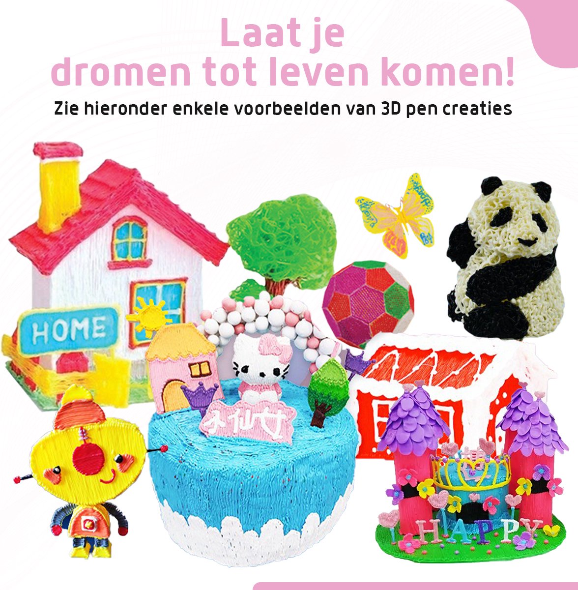 Fleau Kids 3D Pen Starterspakket Roze XL - 75m Filament - 15 Kleuren Vullingen + Vele Extra's - 2025 USB-C Model - Knutselen en Tekenen - 3D Printen - Tekenset — afbeelding 3