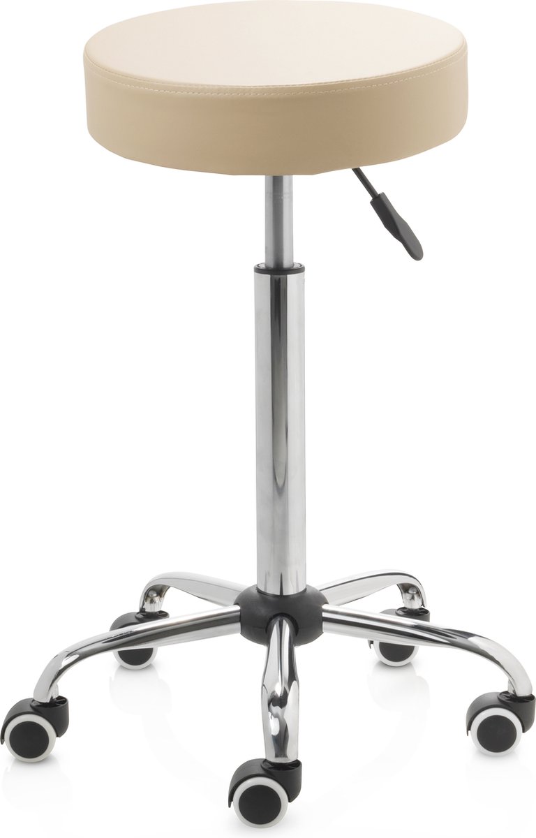 ZenGrowth ergonomische tabouret met hoge gasveer beige - Kapperskruk op zachte wielen – Tabouret - In hoogte verstelbaar