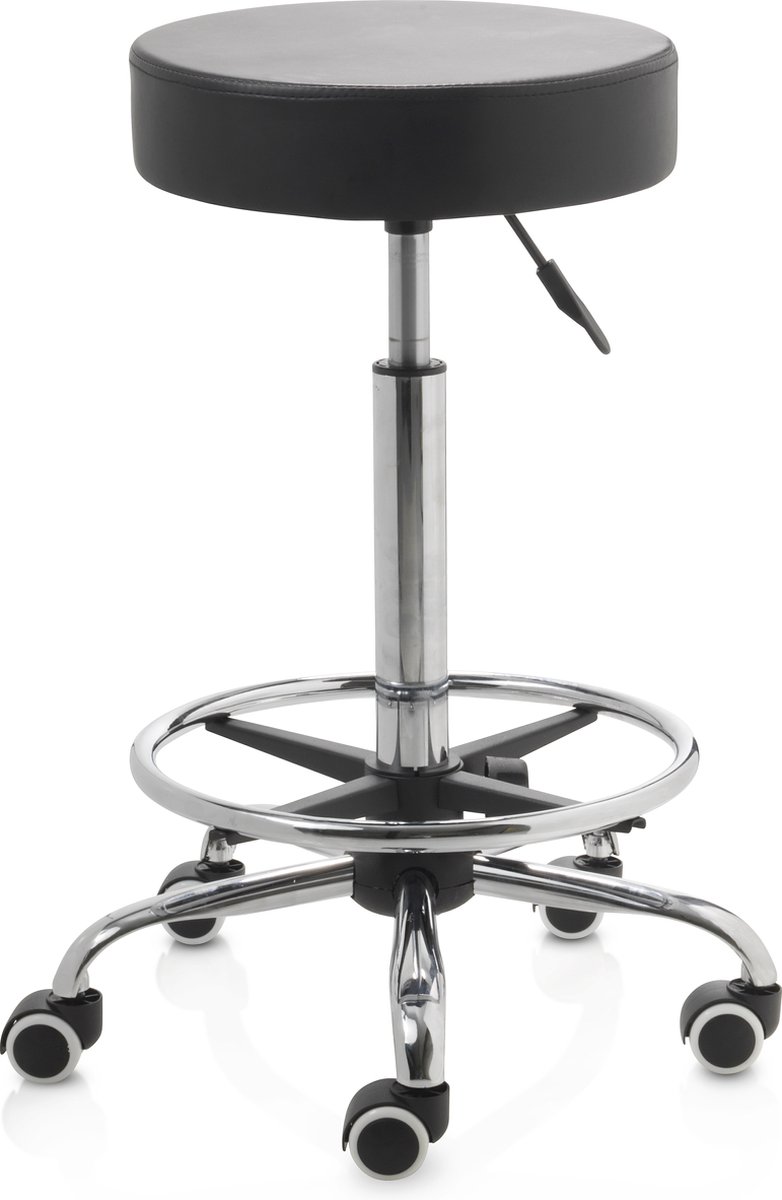 ZenGrowth ergonomische tabouret met hoge gasveer zwart - Kapperskruk op zachte wielen – Met voetring – Tabouret - In hoogte verstelbaar