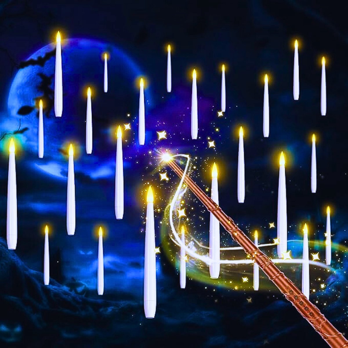 20 Stuks Drijvende LED Kaarsen Met Toverstaf - Vlamloze Batterijkaarsen Voor Magische Decoratie Bij Feesten - Kerst - Halloween En Thuis