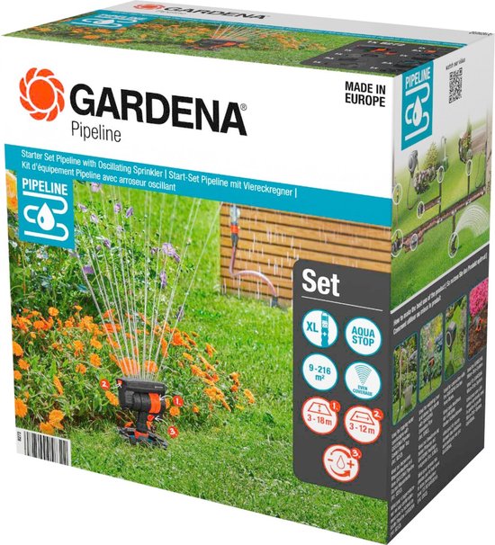 GARDENA Pipeline Complete Zwenksproeier Set 9-216 m² Tuinsproeiers UV- en Vorstbestendig 20m Leidingen