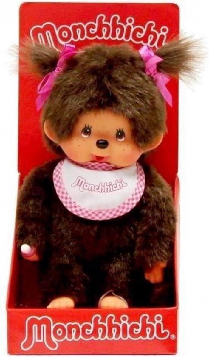 Bandai - Monchhichi - Roze en witte slabbetje meisje knuffel - Iconische jaren 80 aap knuffel - Zacht pluche 20 cm voor kinderen en volwassenen - Kinderspeelgoed 2 jaar en + - 25555 van Bandai — afbeelding 2