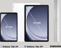 Vergelijking van de Samsung Galaxy Tab A9 (8.7 inch) en Tab A9+ (11 inch) met liniaal en papier.