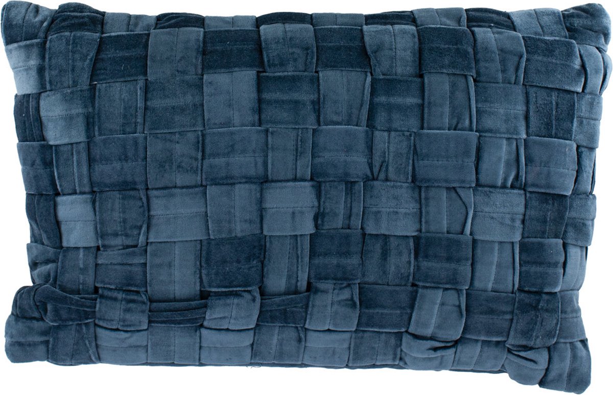 HomeBound by KY | Kussen braid velours blauw | sierkussen blauw