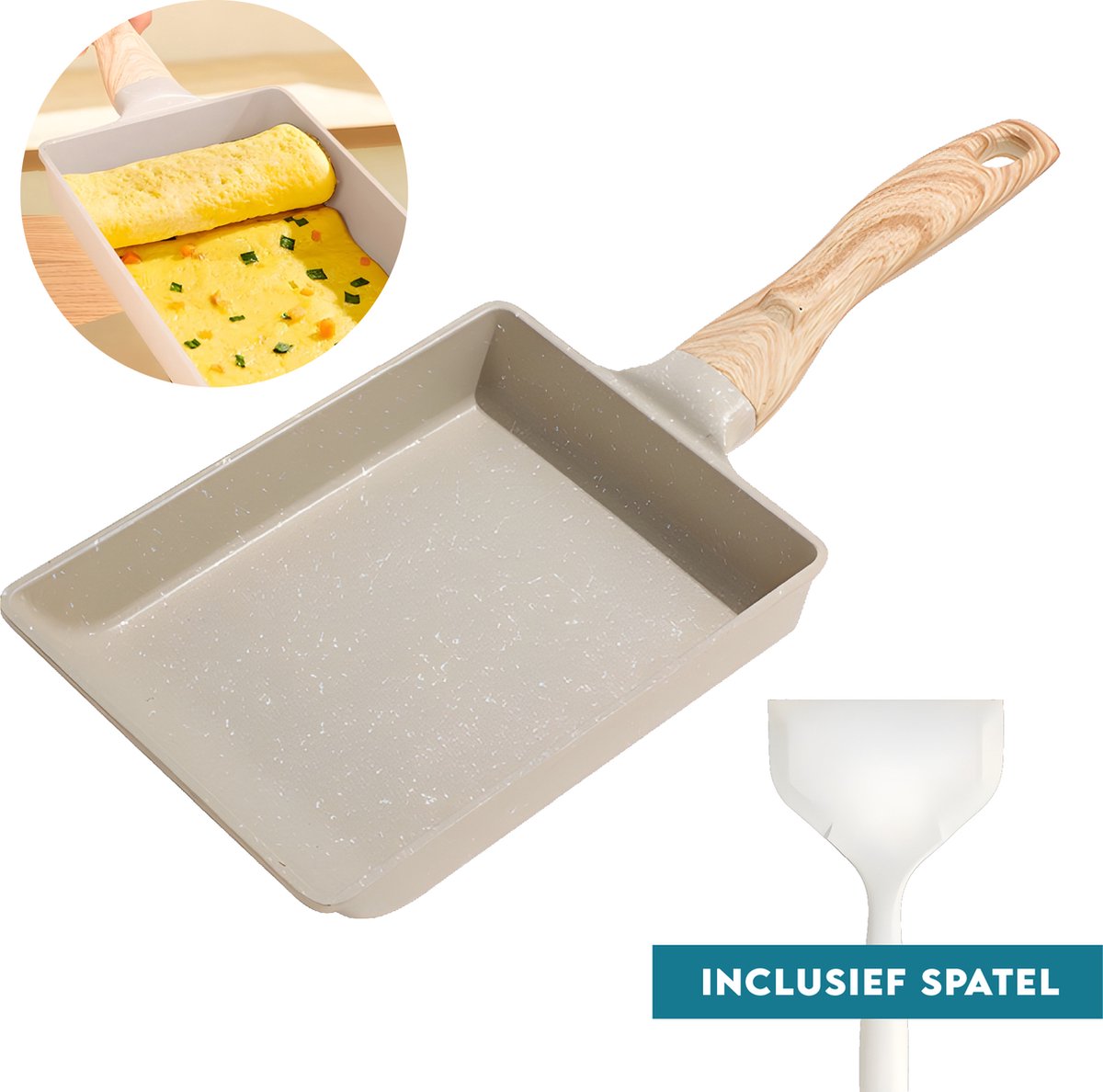 Vitasa Tamagoyaki Pan - Japanse Omeletmaker - Rechthoekige Omeletpan - Pannenkoekenpan Inductie - Alle warmtebronnen - Incl spatel