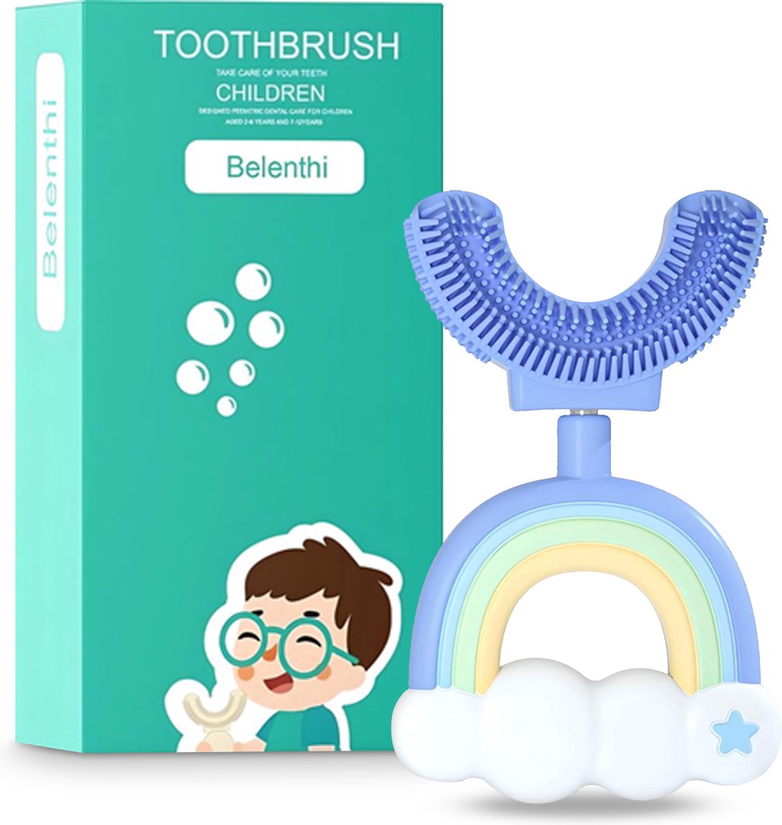 Goedkoopste Belenthi U vormige tandenborstel kind - Tandenborstel baby - tandenborstel peuter - Tandenborstel 2-12 jaar - Regenboog blauw