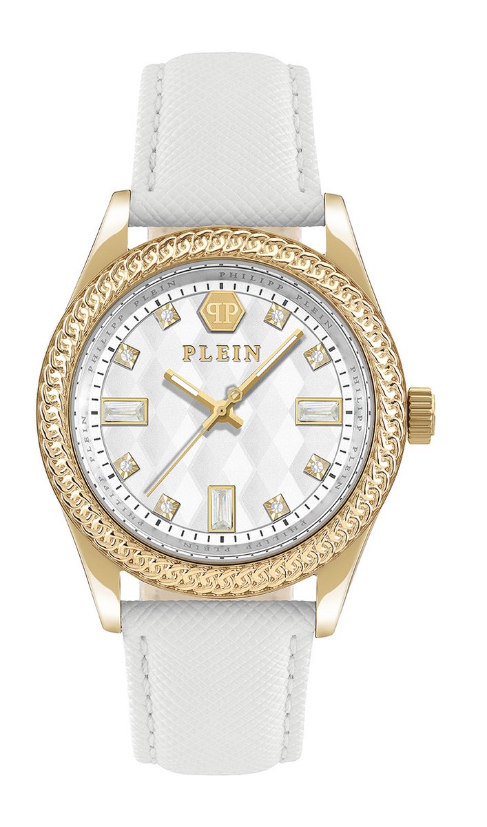 Philipp Plein Queen PWCDA0324 Horloge - Leer - Wit - Ø 38 mm