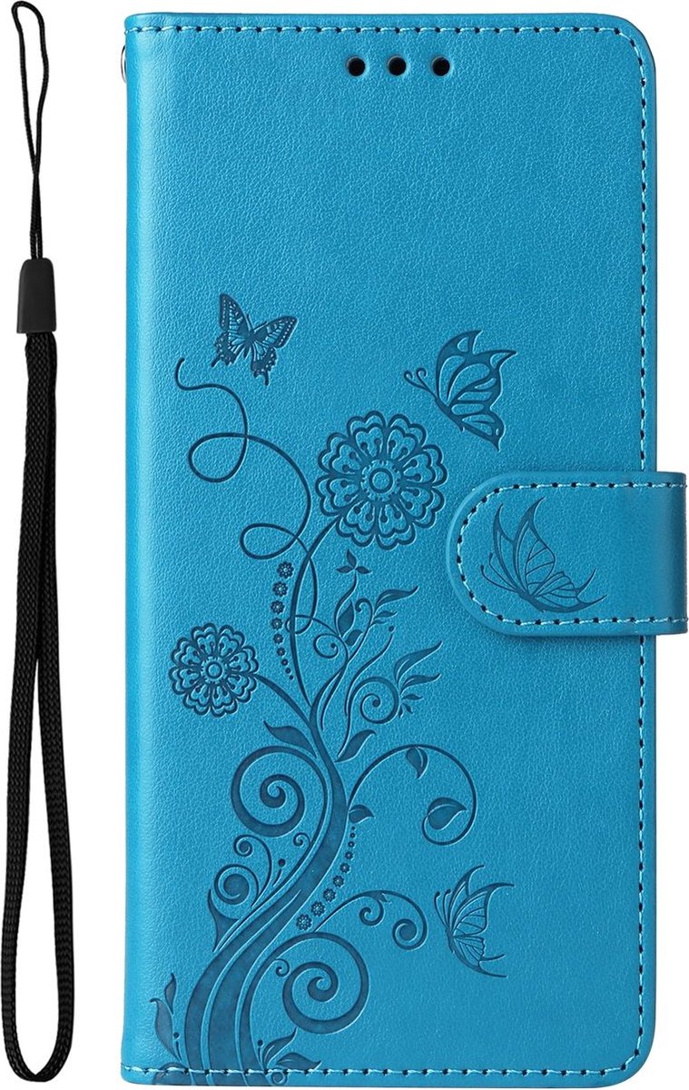 Mobigear Telefoonhoesje geschikt voor Xiaomi 14T Pro Hoesje | Mobigear Flowers Bookcase Portemonnee | Pasjeshouder voor 3 Pasjes | Telefoonhoesje voor Pinpas / OV Kaart / Rijbewijs - Blauw