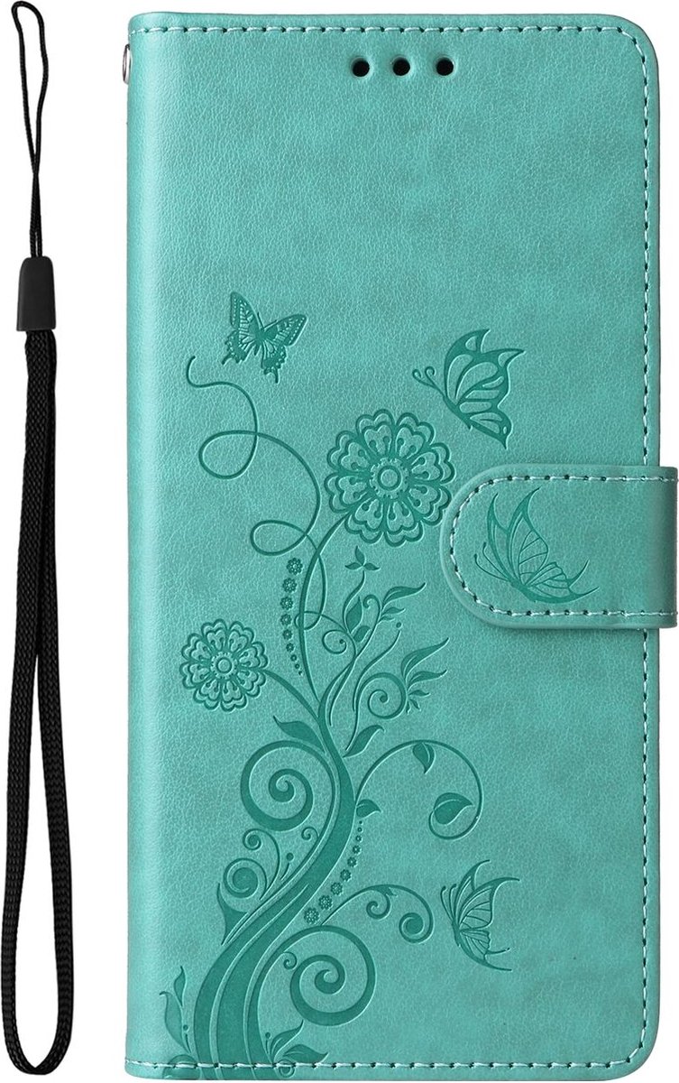 Mobigear Telefoonhoesje geschikt voor Xiaomi 14T Pro Hoesje | Mobigear Flowers Bookcase Portemonnee | Pasjeshouder voor 3 Pasjes | Telefoonhoesje voor Pinpas / OV Kaart / Rijbewijs - Groen