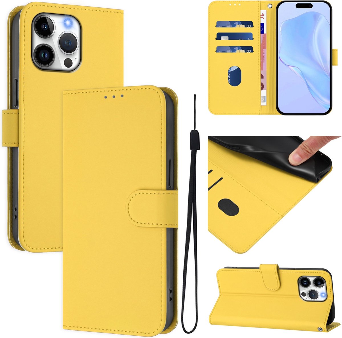 Mobigear Telefoonhoesje geschikt voor Apple iPhone 16 Pro Max Hoesje | Mobigear Urban Wallet Bookcase | Pasjeshouder voor 3 Pasjes | Telefoonhoesje voor Pinpas / OV Kaart / Rijbewijs - Geel