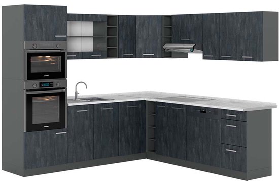 Vicco Cuisine d'angle R- Line, Béton Zwart /anthracite/anthracite, 237 x 247 cm WB Marbre