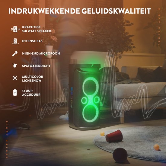 Partybox - Fenton Pulse130 speaker met lichteffecten - Met microfoon en ingebouwde accu — afbeelding 2