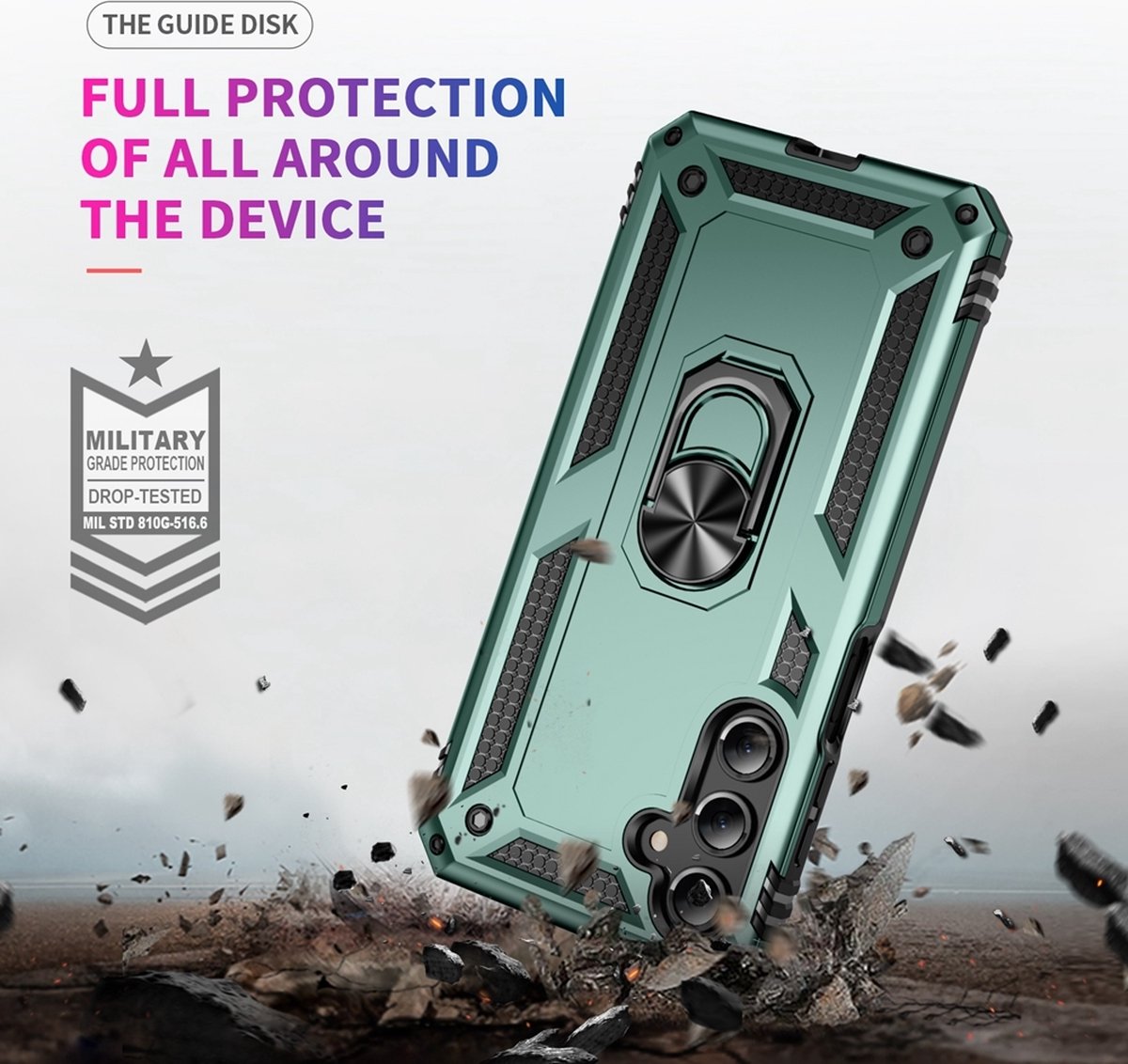 Mobigear Hoesje geschikt voor Samsung Galaxy A16 Telefoonhoesje Hardcase | Mobigear Armor ring Backcover Shockproof met Ringhouder | Schokbestendig Galaxy A16 Telefoonhoesje | Anti Shock Proof - Groen