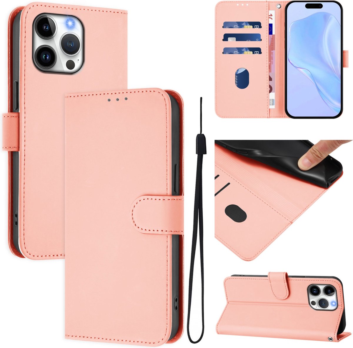 Mobigear Telefoonhoesje geschikt voor Apple iPhone 16 Pro Max Hoesje | Mobigear Urban Wallet Bookcase Portemonnee | Pasjeshouder voor 3 Pasjes | Telefoonhoesje voor Pinpas / OV Kaart / Rijbewijs - Roze