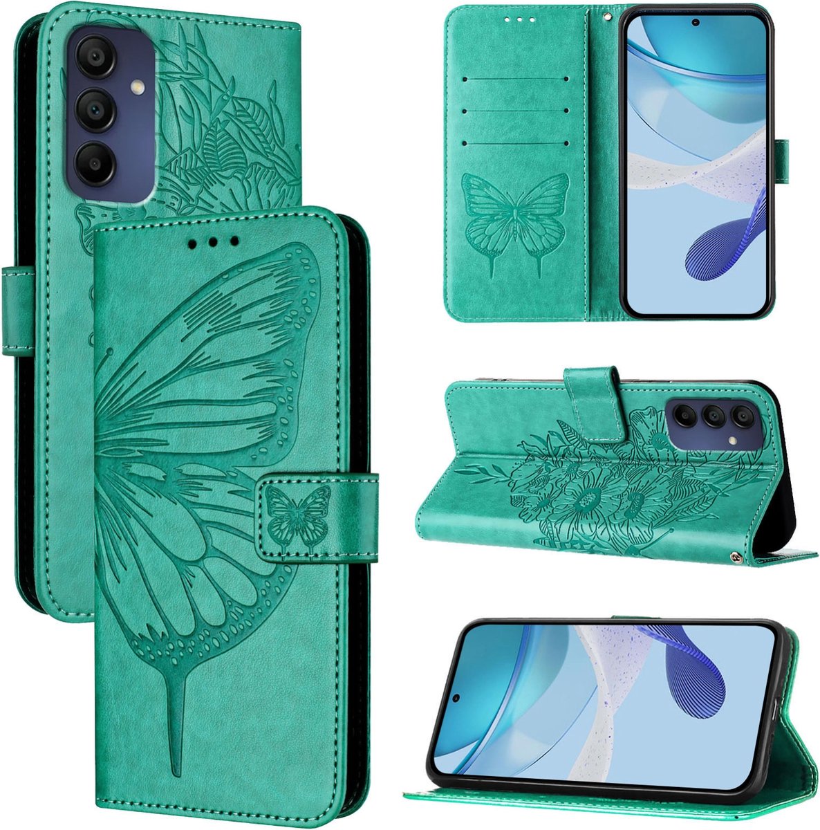 Mobigear Telefoonhoesje geschikt voor Samsung Galaxy A16 Hoesje | Mobigear Butterfly Bookcase Portemonnee | Pasjeshouder voor 3 Pasjes | Telefoonhoesje voor Pinpas / OV Kaart / Rijbewijs - Groen