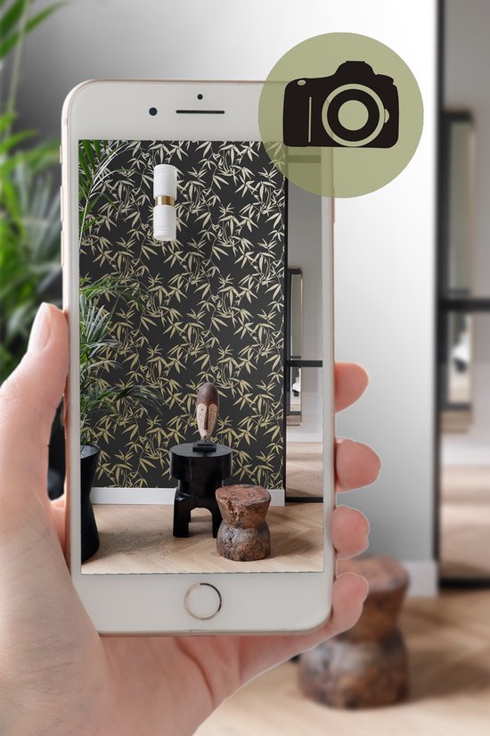 Papier peint Origin feuilles de bambou noir et or - 347740 - 0,53 x 10,05 m